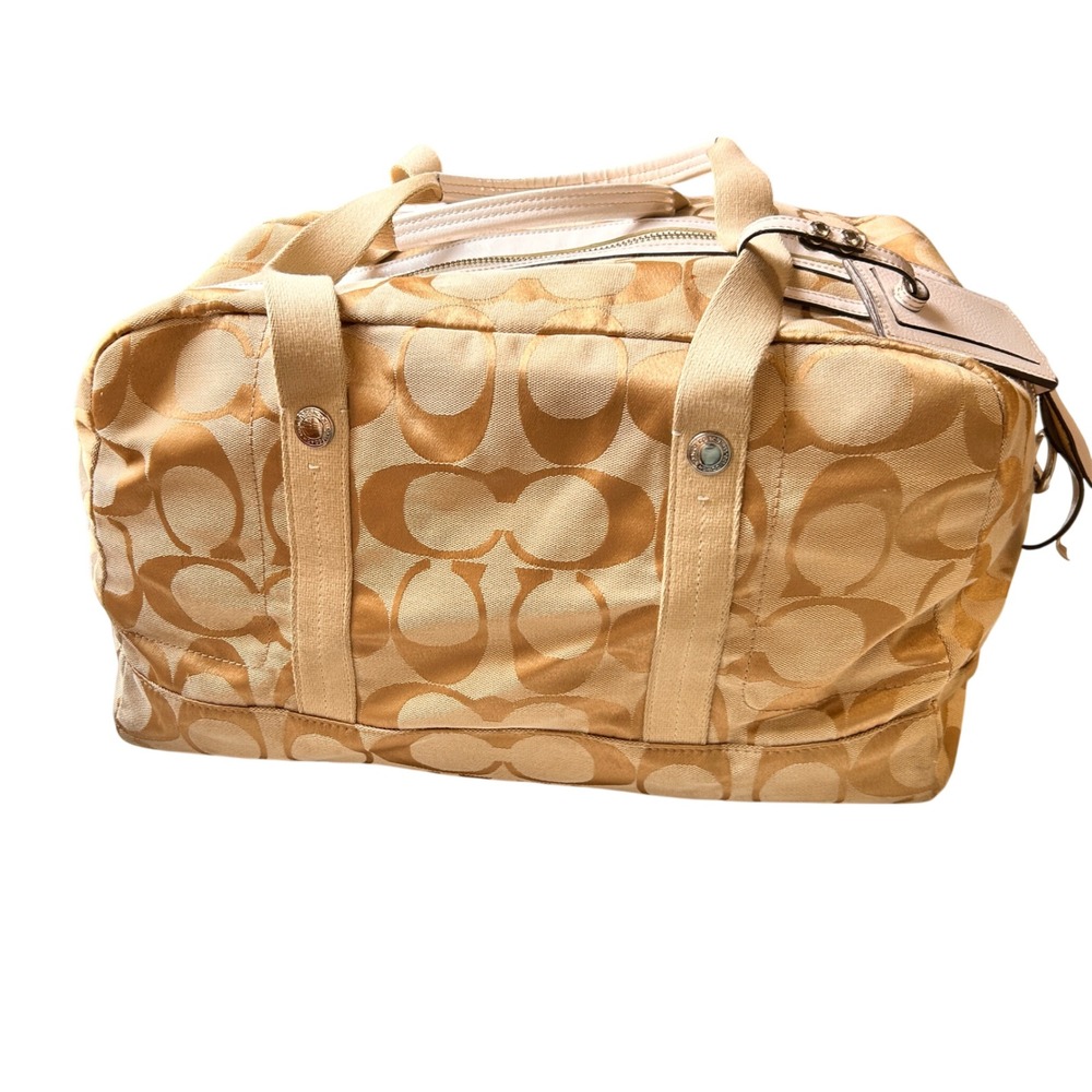 Coach Duffle Bag Large Gold Khaki Signature Jacquard Weekender Travel Bag - Picture 12 of 16